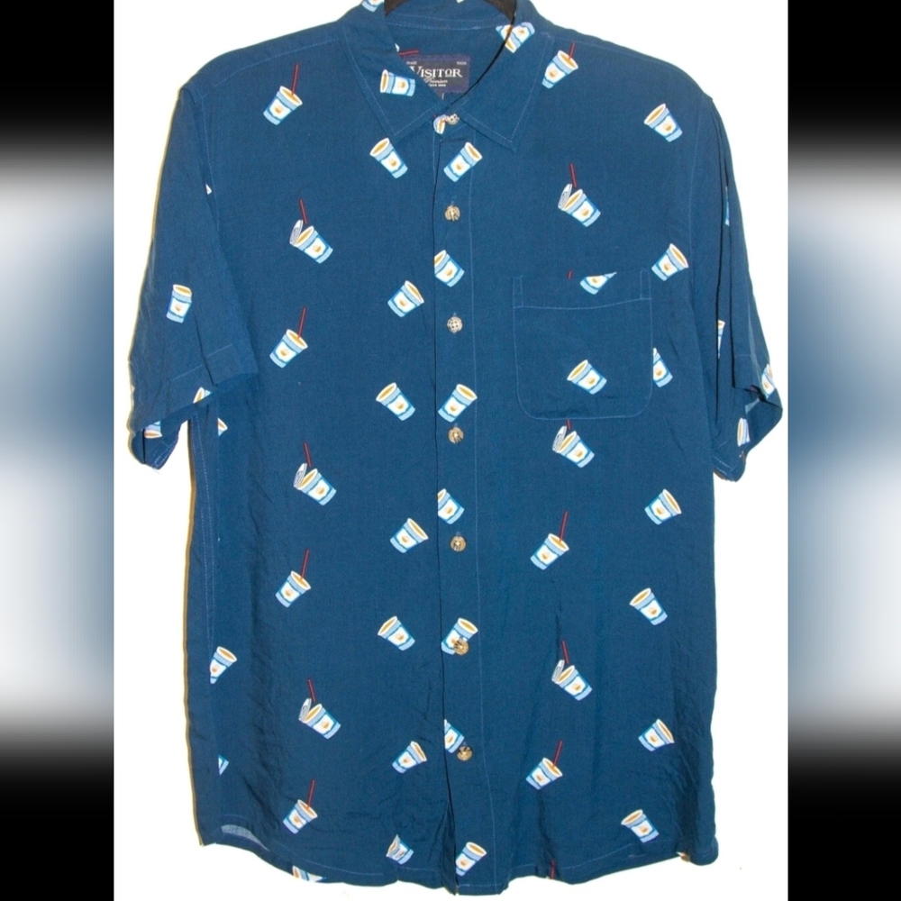 NWOT TRADE MARK VISITOR MEN'S COFFEE CUP SHORT SLEEVE XL BUTTON DOWN SHIRT